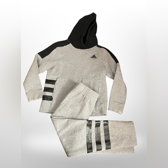 adidas Other - Youth Adidas Grey black Long sleeve hoodie pants set Size medium 10 12 cotton